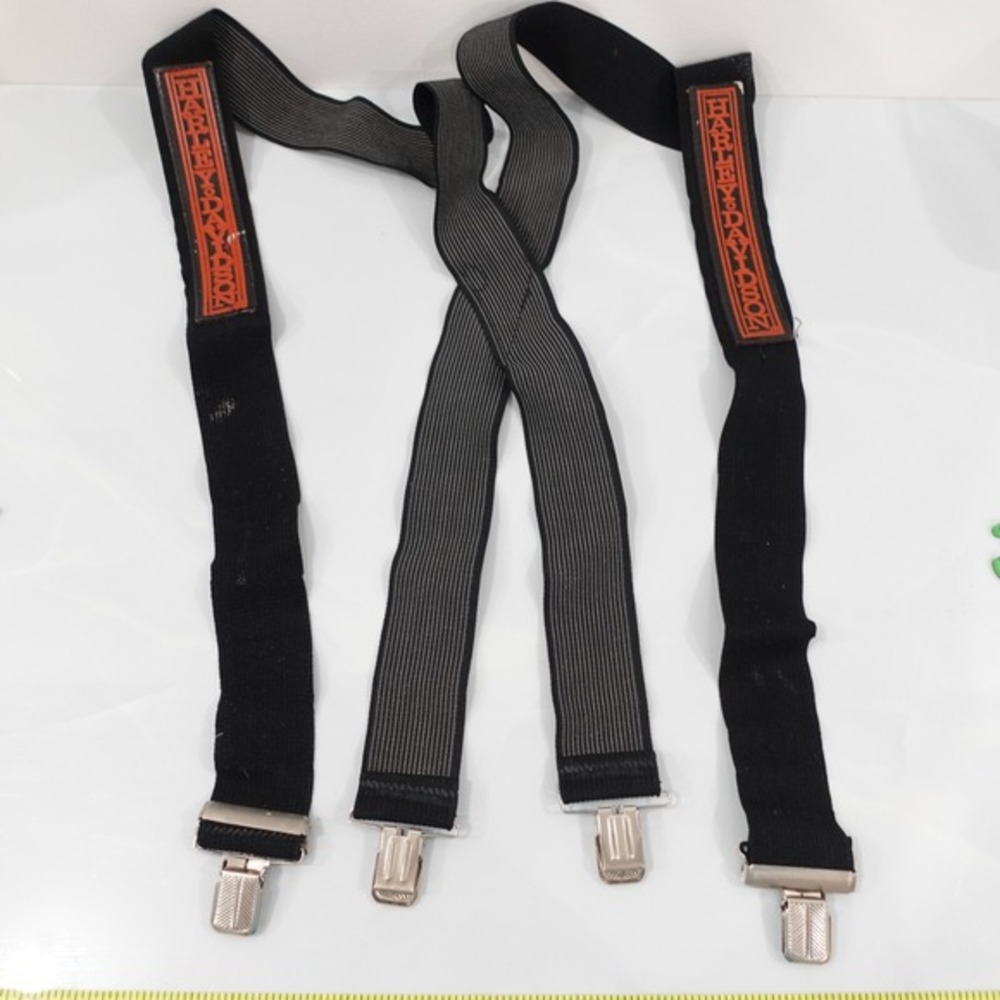 Harley Davidson Suspender Men Black Clip On X Back Adjustable Stretch Rare Patch
